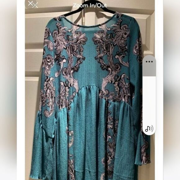 FREE PEOPLE TURQUOISE SYMPHONY MINI DRESS TUNIC TOP MEDIUM - Picture 1 of 7